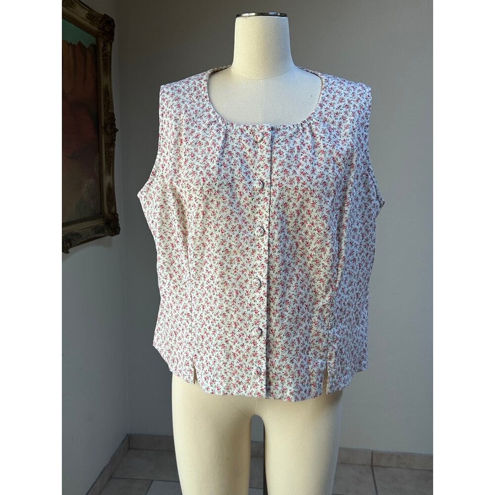 Prairie Blouse Floral Cotton Button Front Cottagecore Romantic Vintage Women L